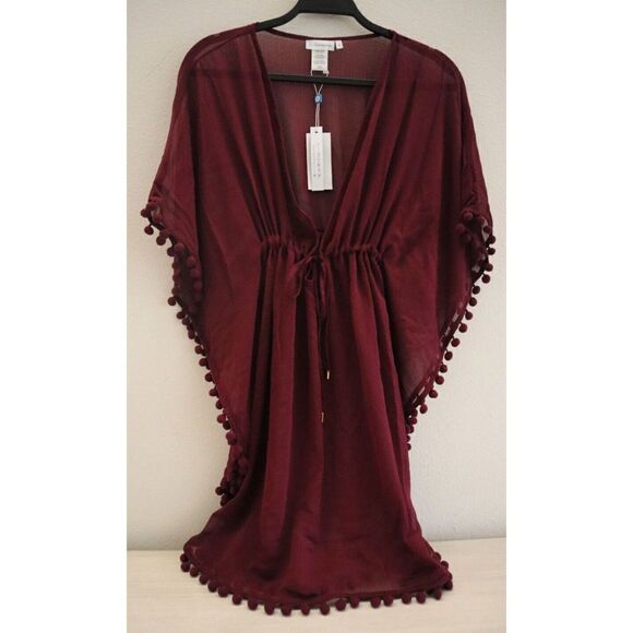 Bleu Rod Beattie RBGS00801 Women's Sz L Maroon Red Chiffon Caftan Cover-Up - Picture 2 of 7